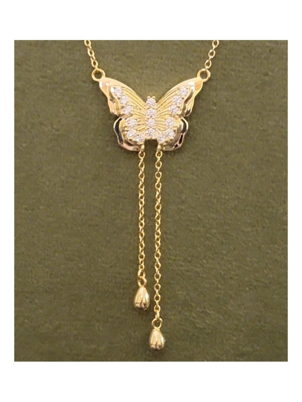 14K Gold Plated Butterfly Necklace 925 Sterling Silver CZ NWT